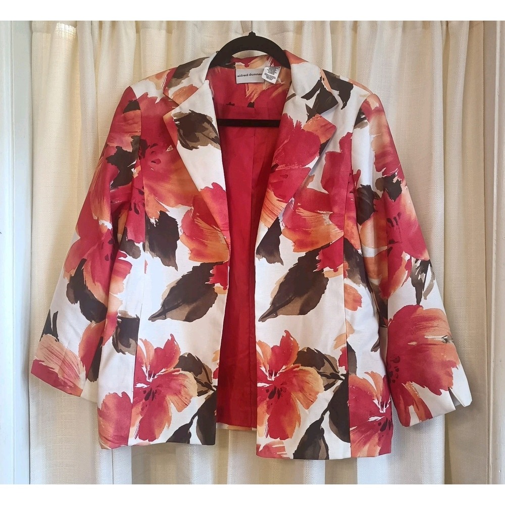 Alfred Dunner Women's White/Monaco Floral Jacket Blazer SZ 10 Open Front